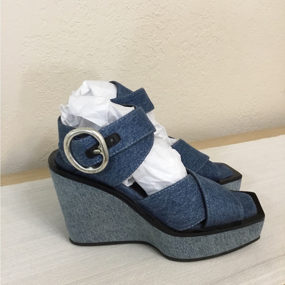 rag & bone Santiago Denim Crisscross Platform Wedge Sandals - Blue Sz.36 - Picture 3 of 11